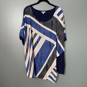 Avenue Blue Geometric Rhinestone Accent Glam Top - 22/24 - Women's Plus Size